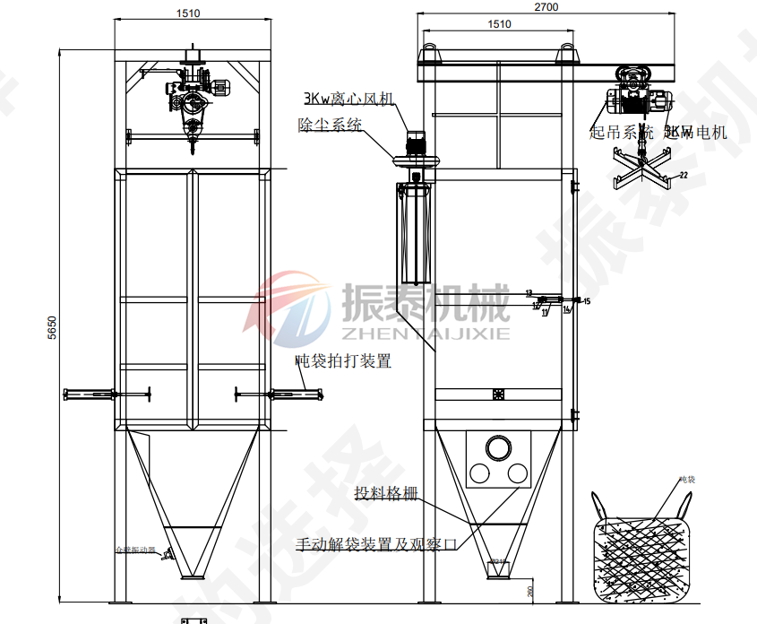 牛骨粉噸袋拆包機(jī)結(jié)構(gòu)原理